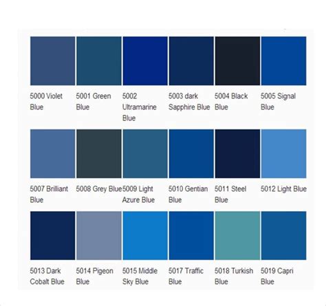 navy blue colour chart.